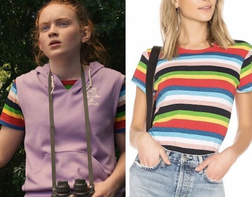 Pam & Gela Rainbow Stripe Ringer Tee T-Shirt XS ASO Max Mayfield Stranger Things
